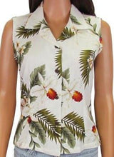 Load image into Gallery viewer, Women's Hawaiian Aloha Sleeveless Shirt - Hawaiian Orchid White