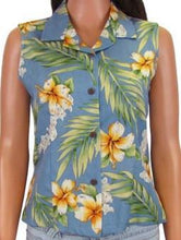 Load image into Gallery viewer, Women's Hawaiian Aloha Sleeveless Shirt - Tuberose Blue