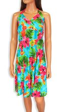 Load image into Gallery viewer, Womens Hawaiian Mid-Length Dress - Hibiscus Watercolor Blue
