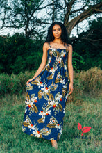 Load image into Gallery viewer, Women's Maxi Hawaiian Dress - Hawaiian Orchid Navy