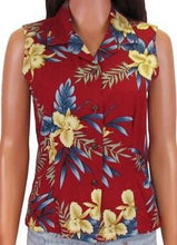 Load image into Gallery viewer, Women&#39;s Hawaiian Aloha Sleeveless Shirt - Orchid Fern Red
