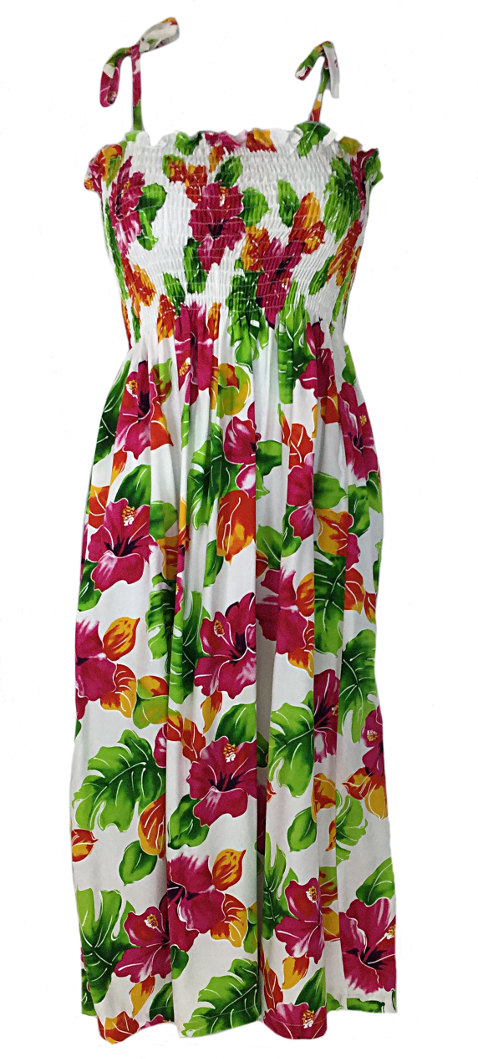 Women's Hawaiian Tank Elastic Luau Dress In Pink Hibiscus Vine...