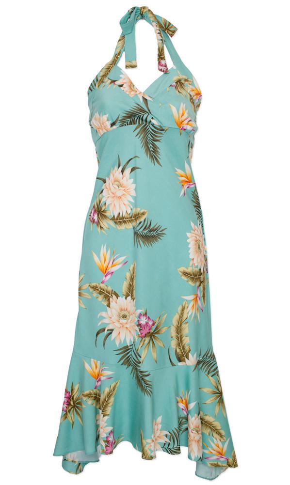 Womens Hawaiian Mid-Length Dress - Ceres Green