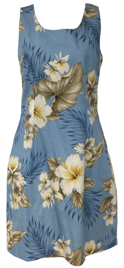 aloha mini dress Short Sheath Tank Dress Hibiscus Trend Light Blue / S
